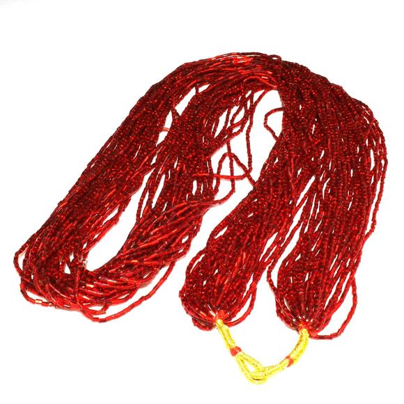 Vintage Bohemian Red Glass Bugle Bead Necklace, 24 Strands, No Clasp, 1970s - Picture 6 of 10